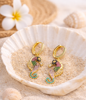 Gemstone Seahorse HoopEarrings