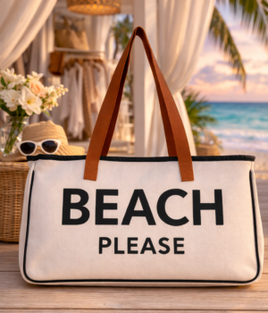 BEACH PLEASE Canvas Tote