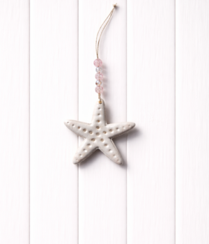 Petite Starfish Ornament – White Sand with Blush Pearl Beads