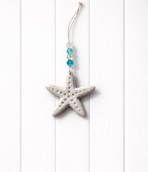 Petite Starfish Ornament – White Sand with Sea Glass Beads