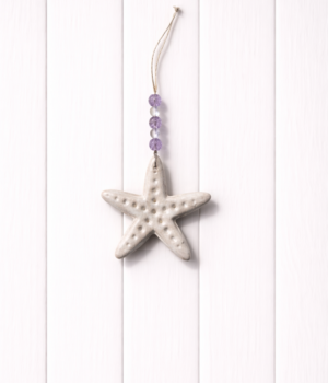 Petite Starfish Ornament – White Sand with Coastal Lilac Beads